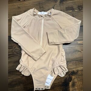 Becca Elle - Beige Long Sleeve Zip-Up Bodysuit